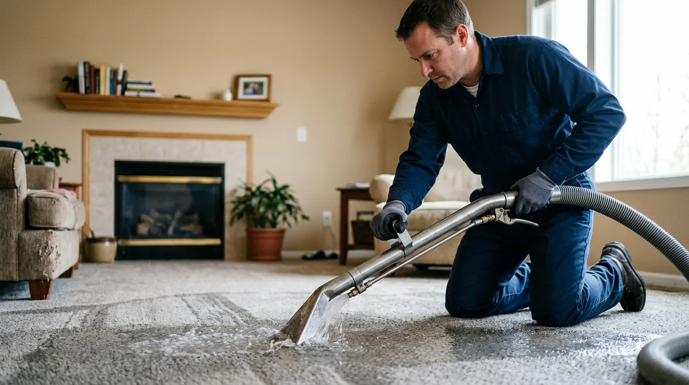Water damage restoration technician working near Parker, KS